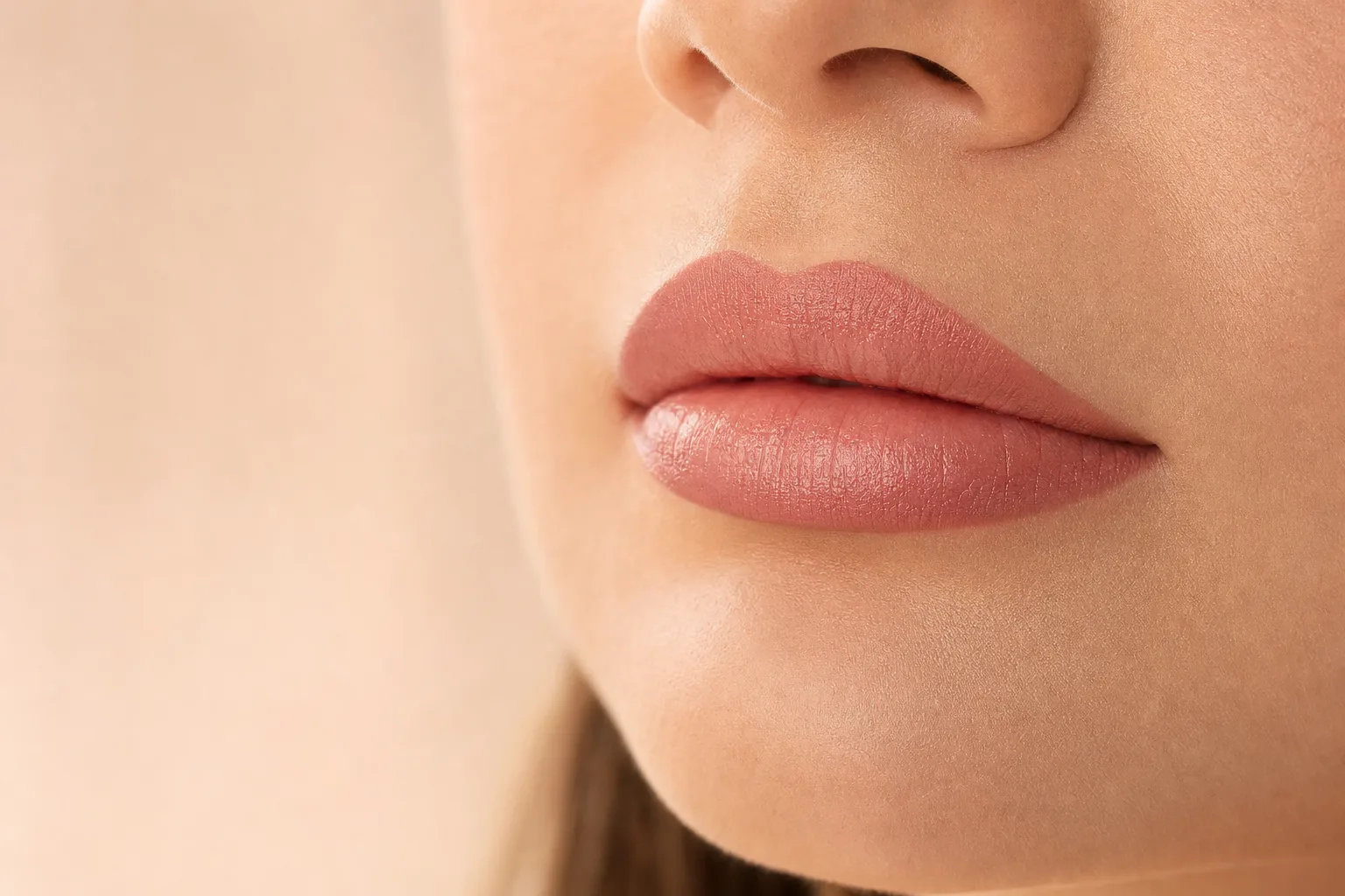 Nahaufnahme natürlich definierter Lippen nach Permanent Make-up