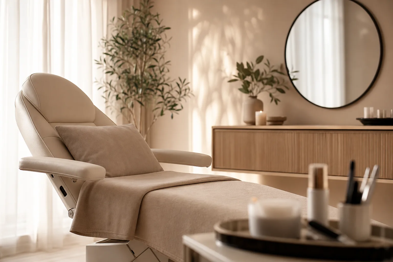 Ruhige Beauty-Boutique mit Behandlungsplatz und Spiegel